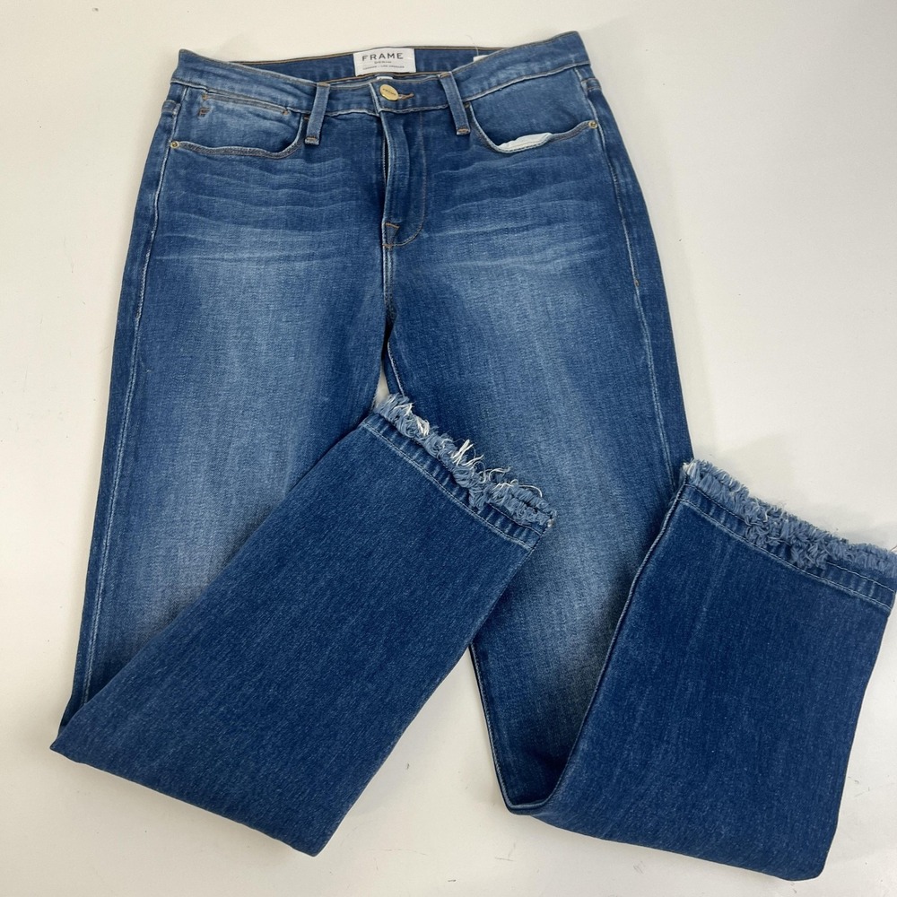 Frame Jeans Womens 26 Blue Le High Straight Raw Hem‎ High Rise Denim Medium Wash